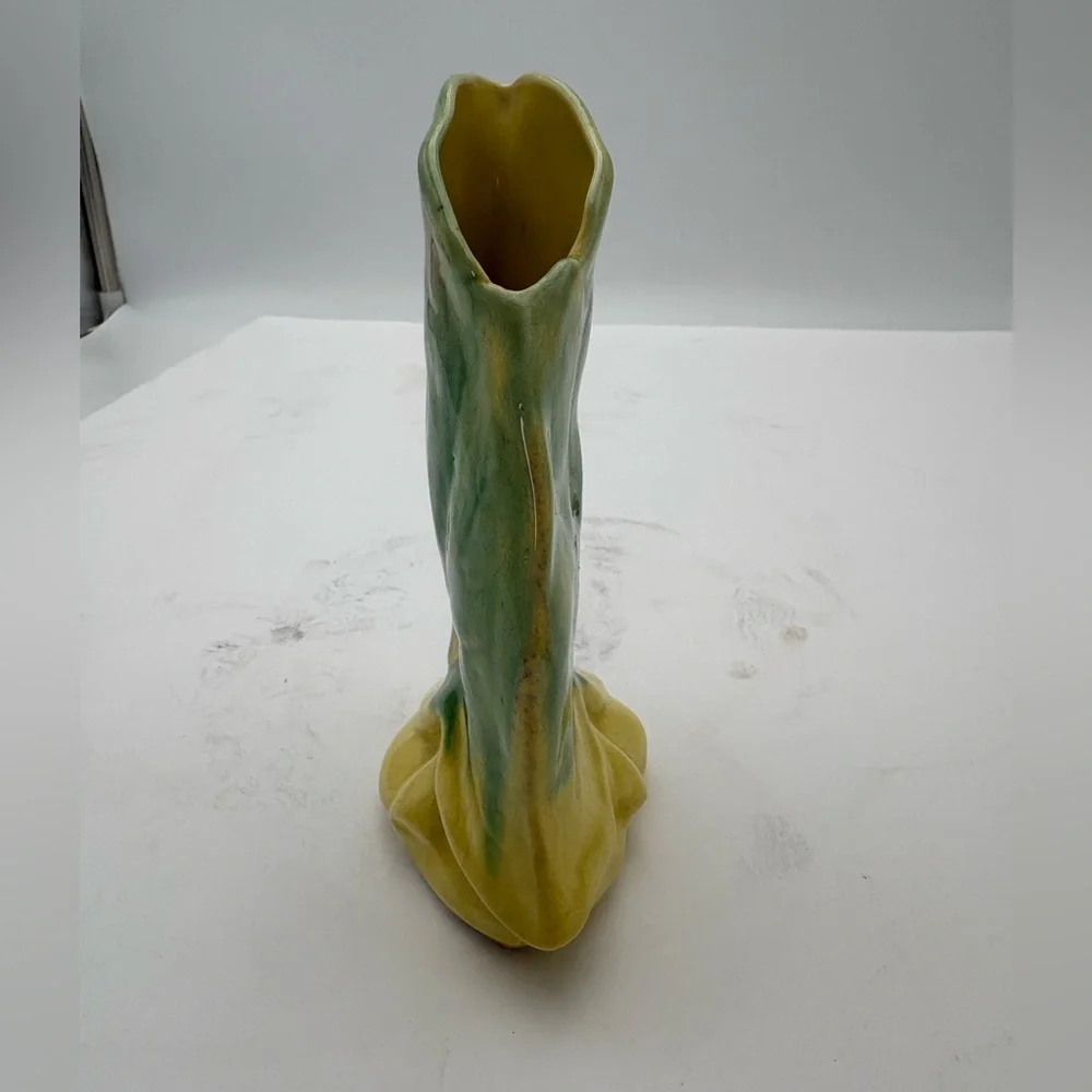 Mid-Century Modern Handcrafted Green and Yellow Leaf Vase